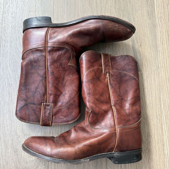 Justin Roper Boots Men 9.5D Classic Deerlite Roper Western Chestnut Marbled 3163 - Picture 3 of 15